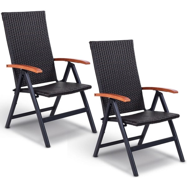 Shop Costway 2PCS Patio Folding Back Adjustable Aluminum Rattan Chair