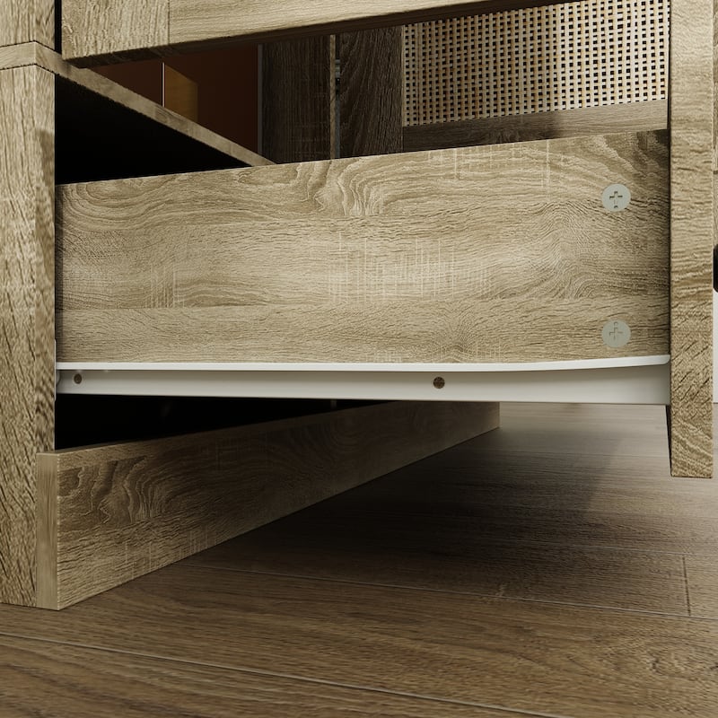 Large Storage Wardrobe Versatile Rattan Door Closet with Deep Drawers