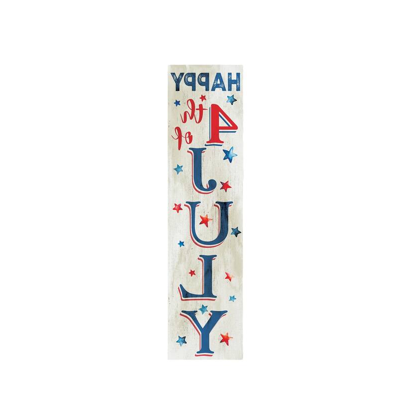 HomeRoots 36" White Blue And Red Solid Wood Happy 4th Of July Porch Sign
