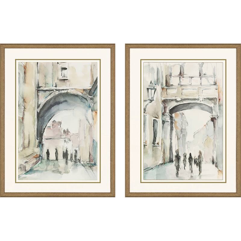 Watercolor Arches I S/2 Framed Art Giclee Under Glass - Grey - 32 X 24 X 1