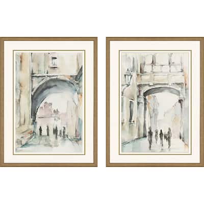 Watercolor Arches I S/2 Framed Art Giclee Under Glass - Grey