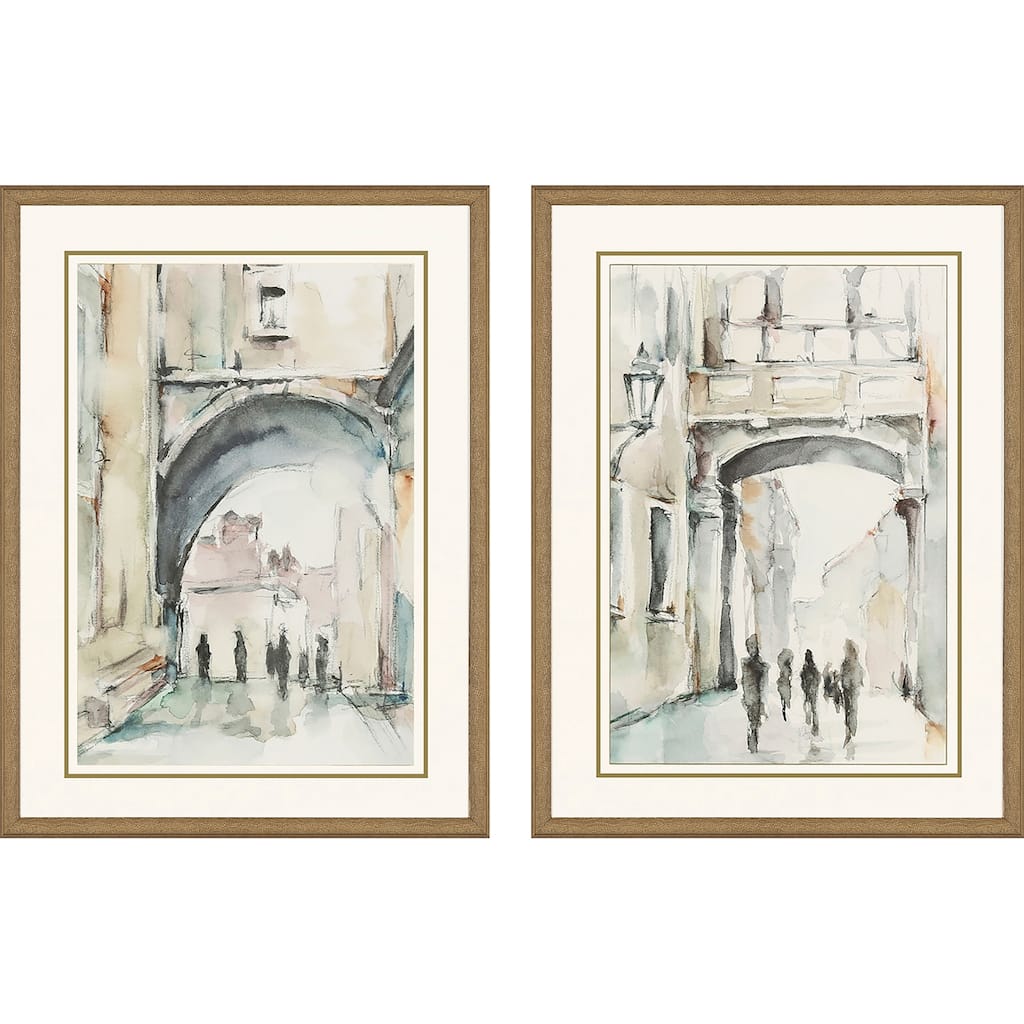 Watercolor Arches I S/2 Framed Art Giclee Under Glass - Grey