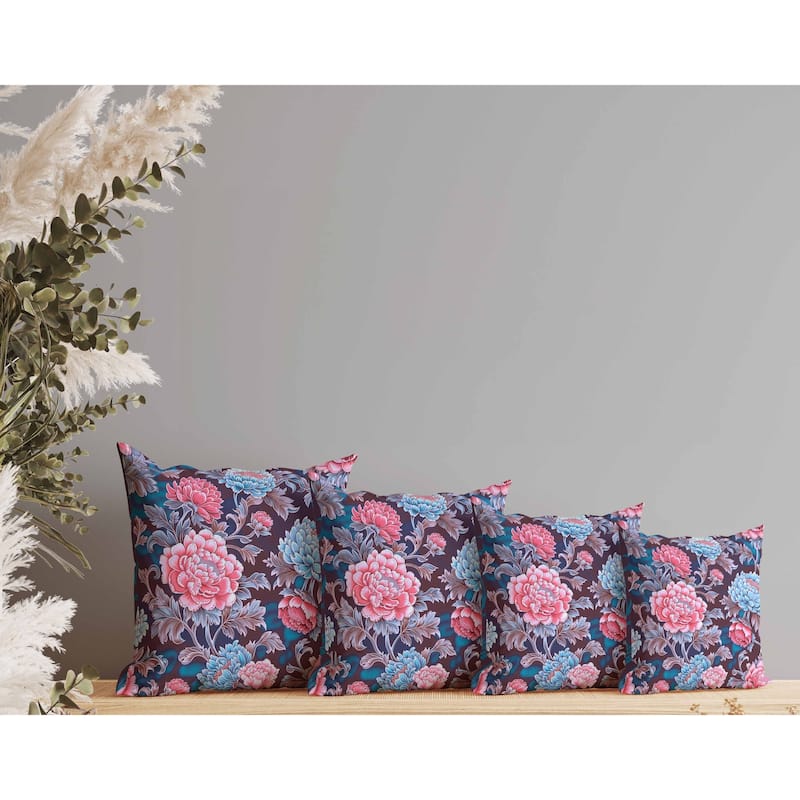 Meadow Bloom Faux Suede Reversible Throw Pillow Blue and Pink
