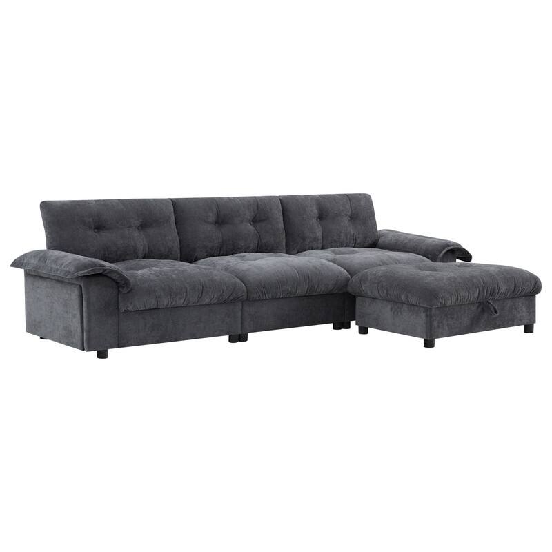 104*60" Sectional Sofa, L-Shape with Multifunctional Armrest, Dual-Port Charging, Cup Holder