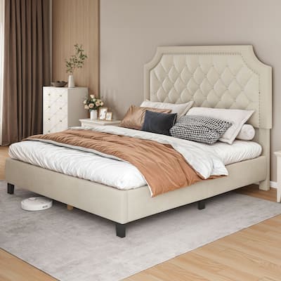 Moasis Upholstered Tufted Bed Frame with Adjustable Height Headboard