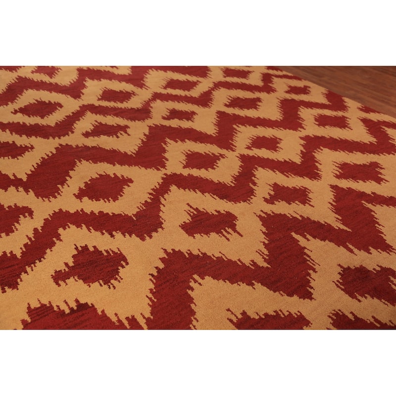 Hand Knotted Oriental 100% Wool Carpet Modern Geometric Red Moroccan Area Rug - 13' 10'' X 10' 0''