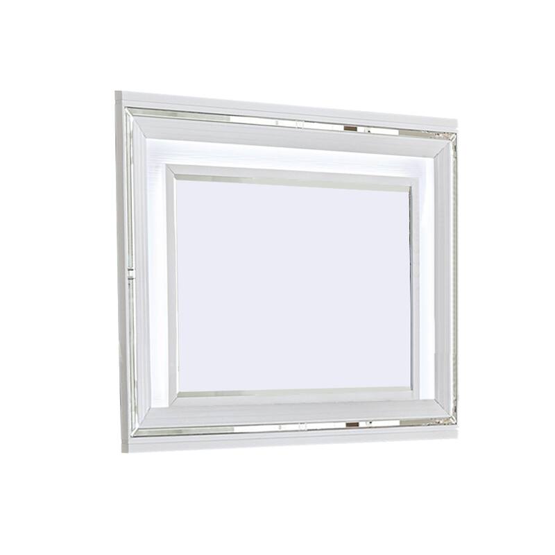 Wooden Frame Mirror with LED and Mirror Trim Accents, White
