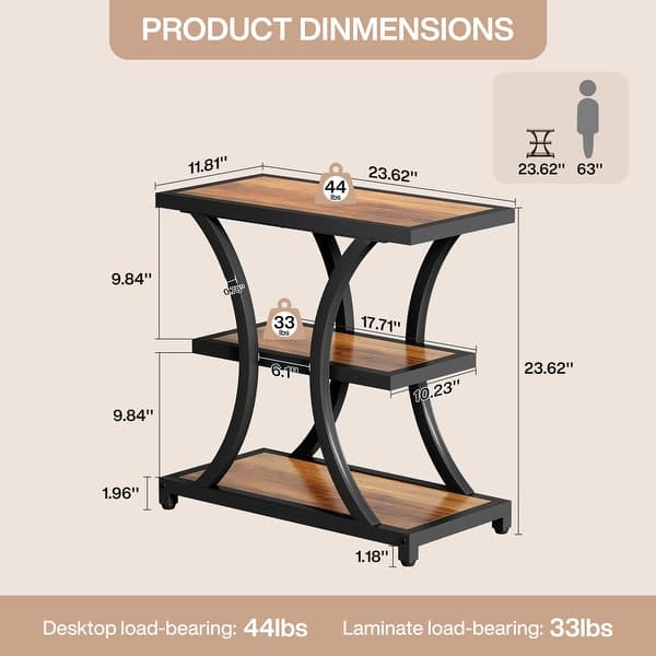 dimension image slide 0 of 2, 3-Tier Industrial Side Table with Geometric Metal Design