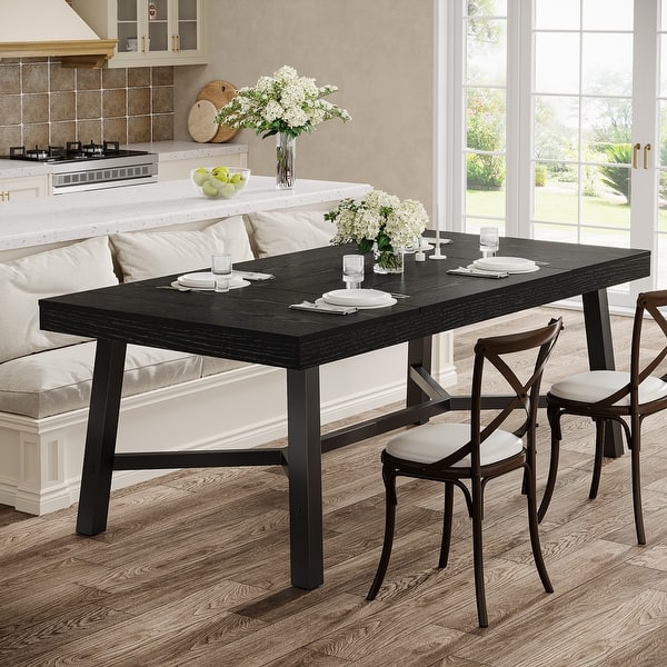 Large Rectangle Kitchen Table with Reinforced Legs - Black
