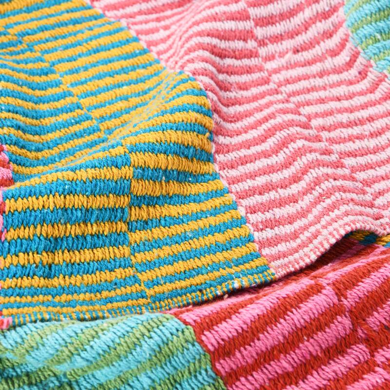 Woven Recycled Cotton Blend Striped Throw with Tassels, Multi Color