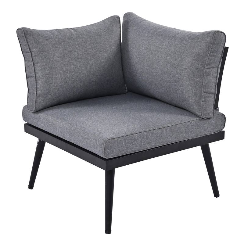 6-Piece Outdoor Patio Iron Modular Sectional Sofa Set with Nesting Coffee Tables and Side Storage Shelf