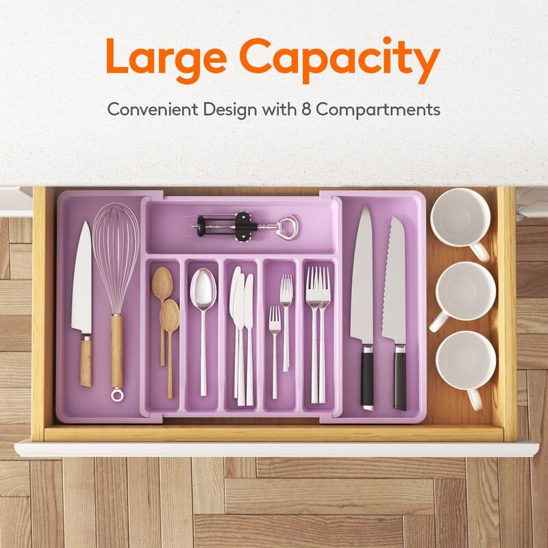 BPA-Free Expandable Silverware Drawer Organizer-Pink Large