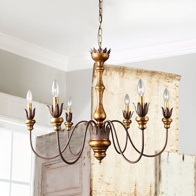 6-Lights French Country Farmhouse Chandelier, Rustic Arms Traditional Imitation Wood Finish