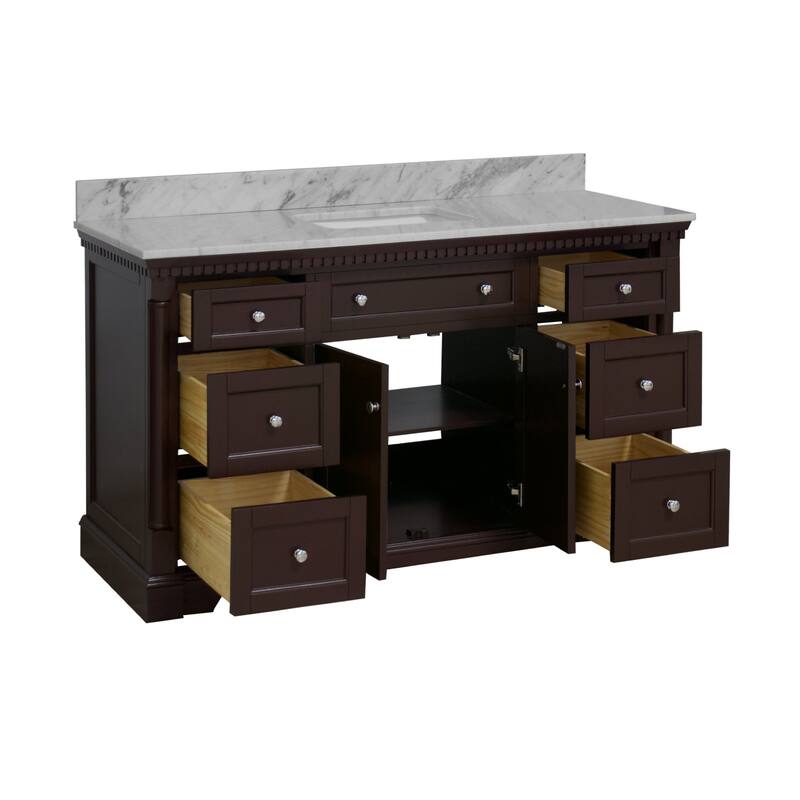 KitchenBathCollection Sydney 60" Single Bathroom Vanity with Carrara Marble Top