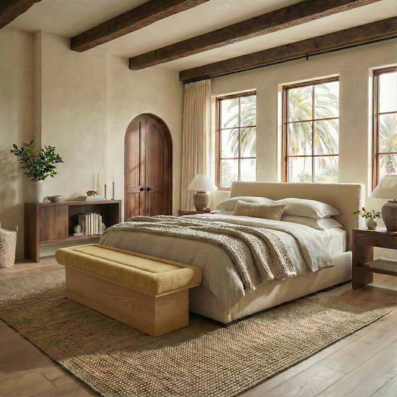 SAFAVIEH Couture Trudy Chenille And Wood Bench - 51"W x 17"D x 18"H - Gold/Walnut