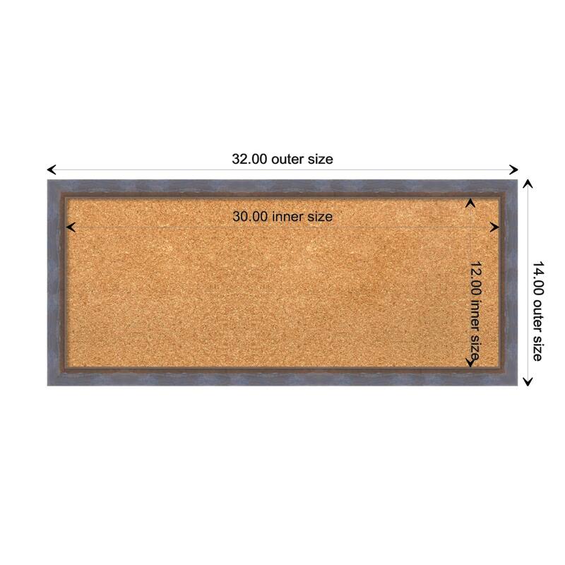 Two Tone Wood Framed Natural Corkboard Bulletin Board - Two Tone Blue Copper - Board Size 30x12