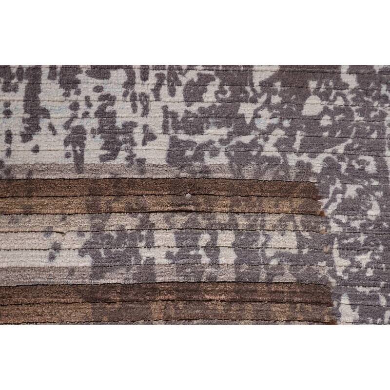 Striped Modern Abstract Rug Hand-Knotted Wool Carpet - 3'11"x 5'11"