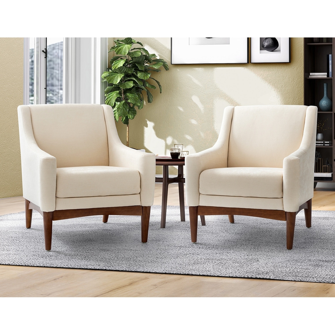 HULALA HOME Francis Mid-Century Modern Living Room Armchair with Recessed Arms Set of 2