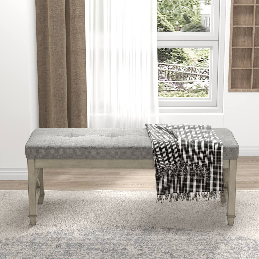 16.14 in. Light Gray Upholstered Bench with Wood Legs