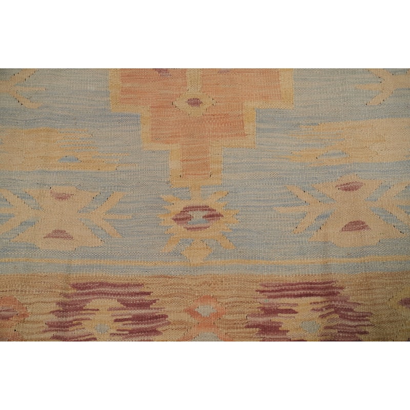 Hand Woven Oriental 100% Wool Carpet Southwestern Tribal Navy Blue & Blues Kilim Area Rug - 8' 3'' X 5' 0''
