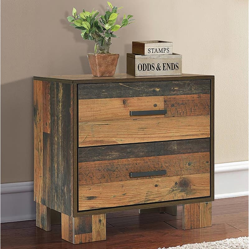 Rustic Reclaimed Wood Design 2 Drawer Nightstand