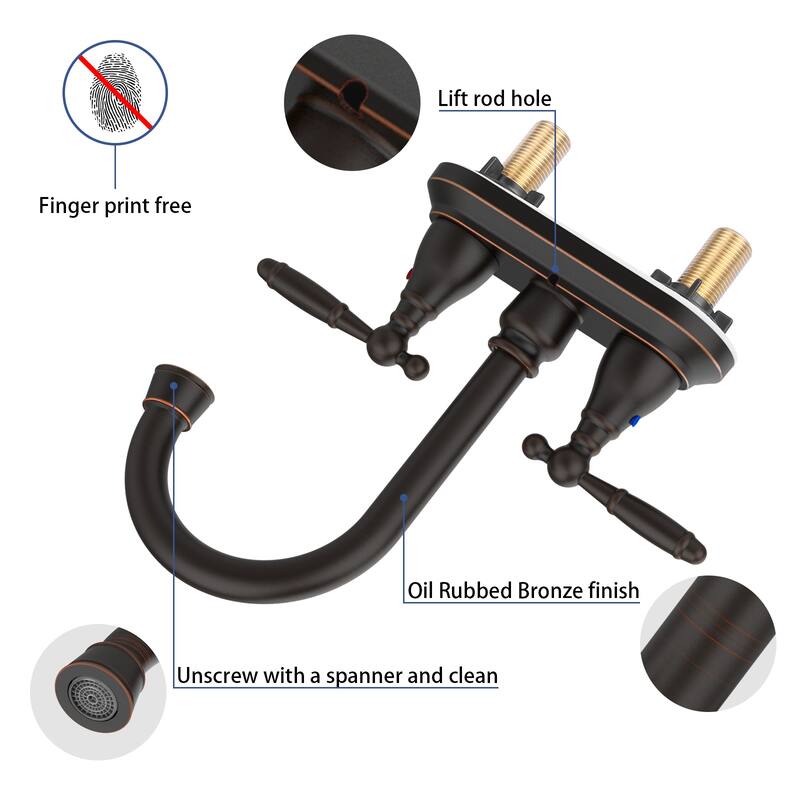 Modern 2 Handle 360 Degree Swivel Bathroom Vanity Sink Faucet with Anti Drip Cartridge and Aerator, Anti Rust, Anti Corrosion