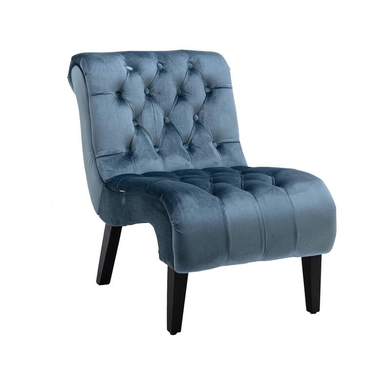 Velvet Upholstered Accent Chair Living Room Armless Leisure Lounge Chair, Comfortable Deep Buttons Backrests Chair
