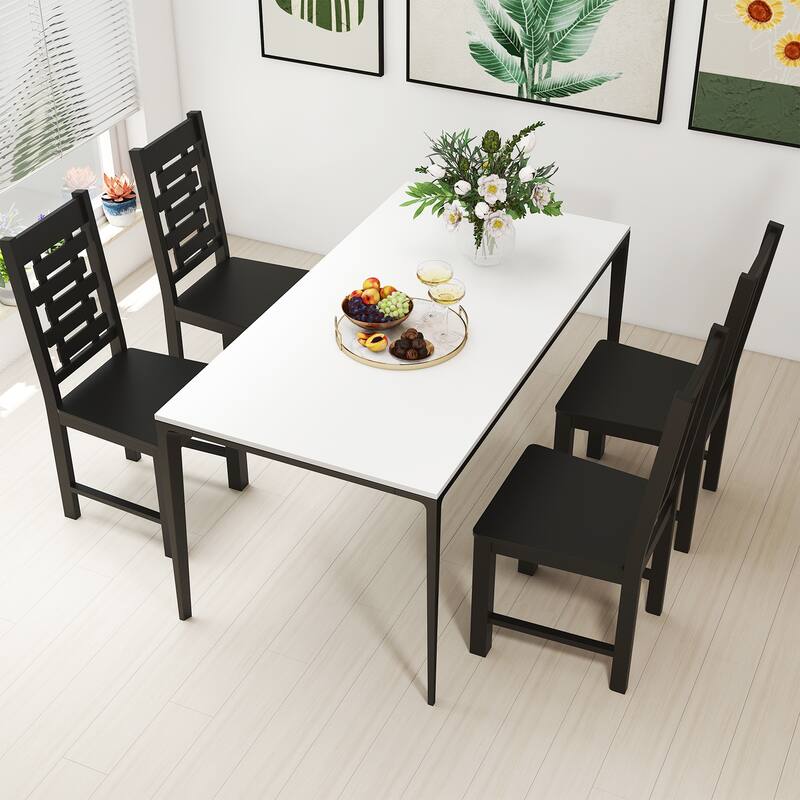 Classic Solid Wood Dining Chairs Set of 2 with High Back and Hollowed Design Vintage Style Kitchen Chairs - 18" x 21" x 39.5"