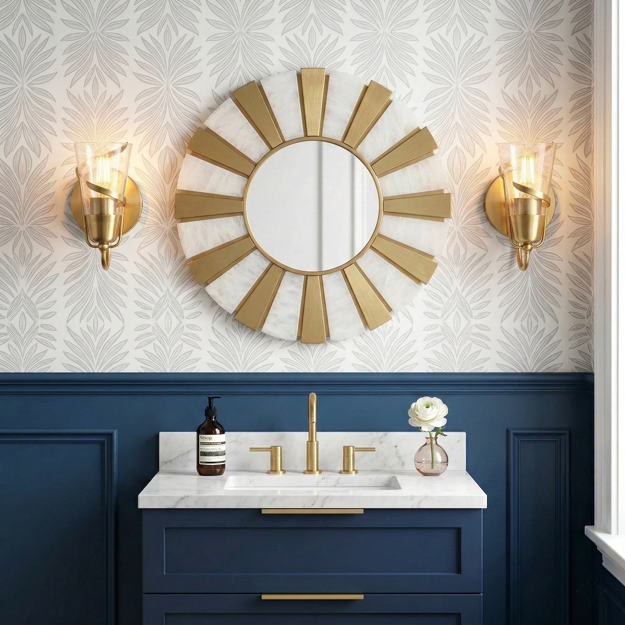 5" Antique Gold Seeded Glass Modern Arch Bathroom Vanity Light Wall Sconce
