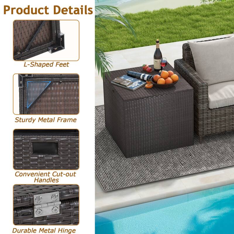 Costway 72 Gallon Patio Rattan Wicker Storage Deck Box Container with - See Details