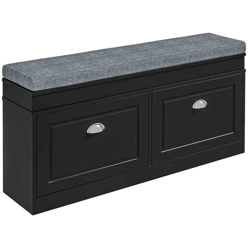 Entryway Shoe Bench Upholstered Seat Storage Bench with Flip Door, Comfortable Storage Bench Hallway Bench Indoor Bench