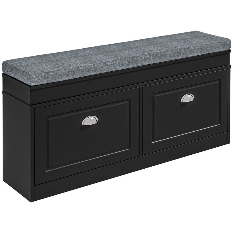 HOMCOM Shoe Rack Bench for Entryway Storage Organizer with Cushion 2 Drawers Adjustable Shelf, White - 41" x 9.5" x 21.75"