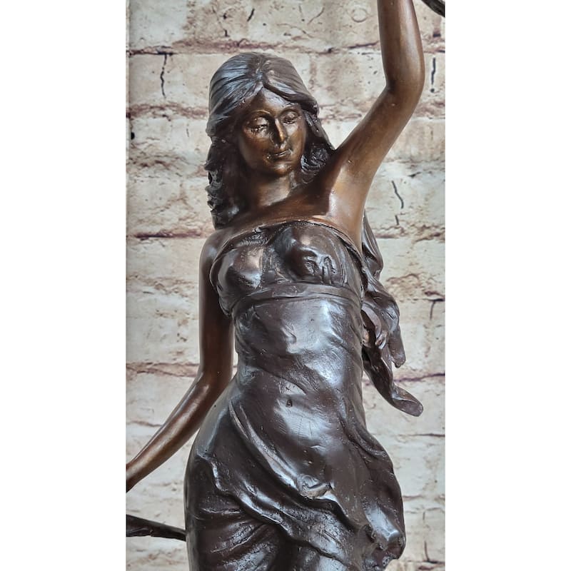 Signed Moreau Beauty Ribbon Dancer Bronze Sculpture Marble Base Statue Figurine