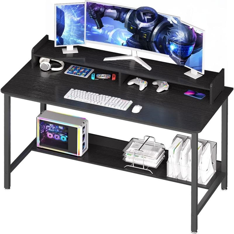 Computer Desk with Shelves - Black