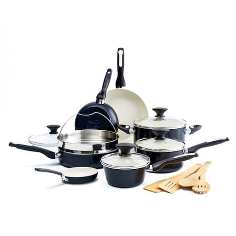GreenPan Rio Ceramic Non-Stick 16-Piece Cookware Set, Black