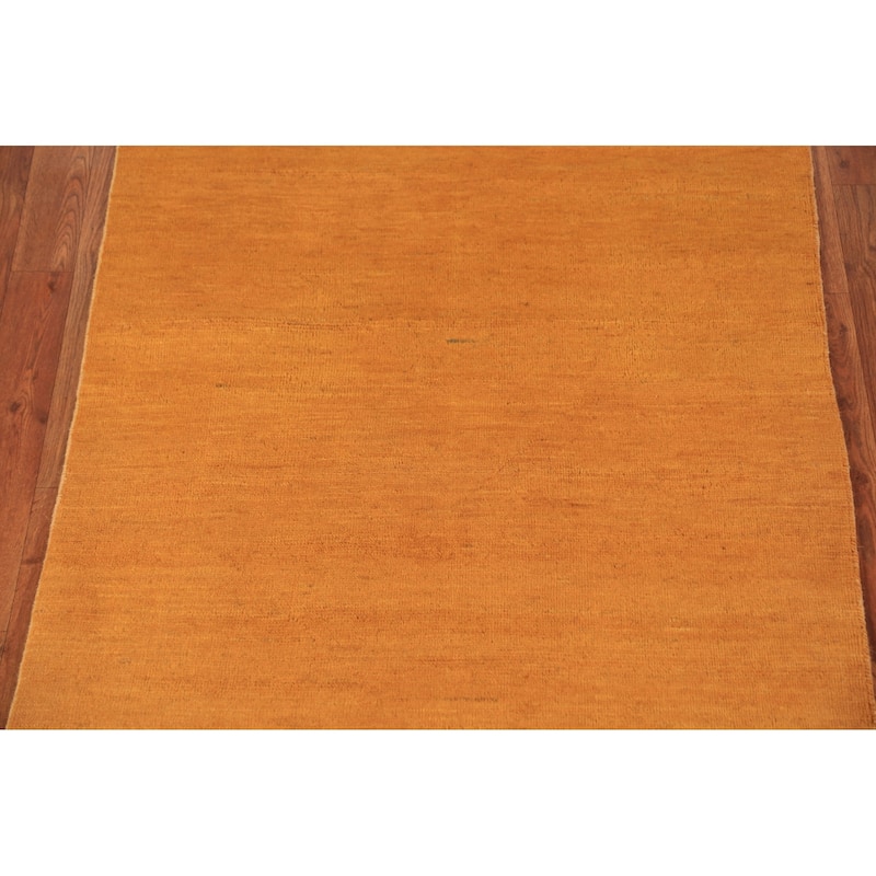 Modern Gabbeh Oriental Rug Hand-Knotted Solid Orange Wool Carpet - 3'2" x 5'7"