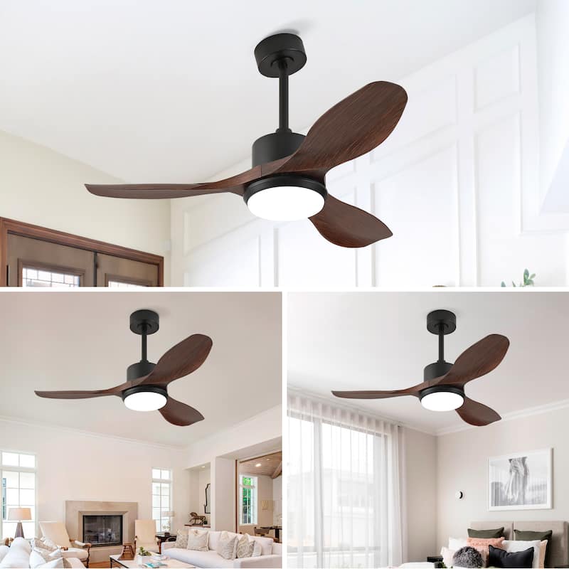 Sofucor 42"/48"/ 52"/60"Noiseless Walnut Wood Ceiling Fan with Remote Control, Integrated Light Optional