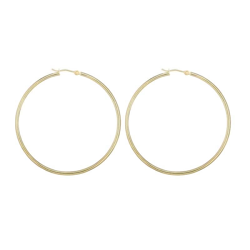 Curata 14k Yellow Gold Shiny 2.0x45mm Round Tube Hoop Earrings With Hinged Clasp
