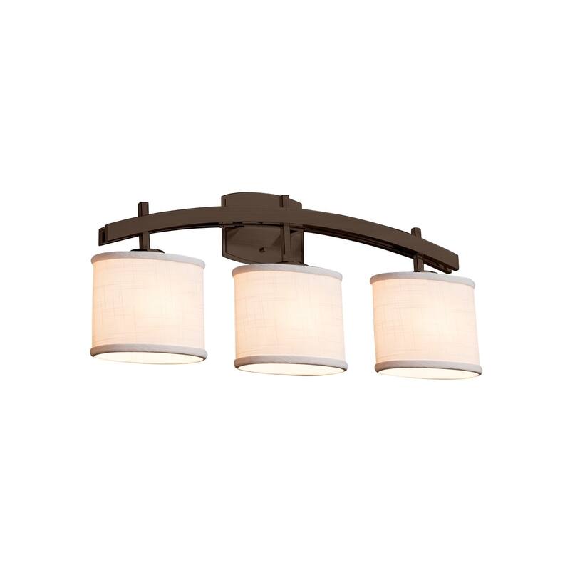 Justice Design Textile Archway 3-light Dark Bronze Bath Bar, Cream Oval Shade - Dark Bronze, Off-White