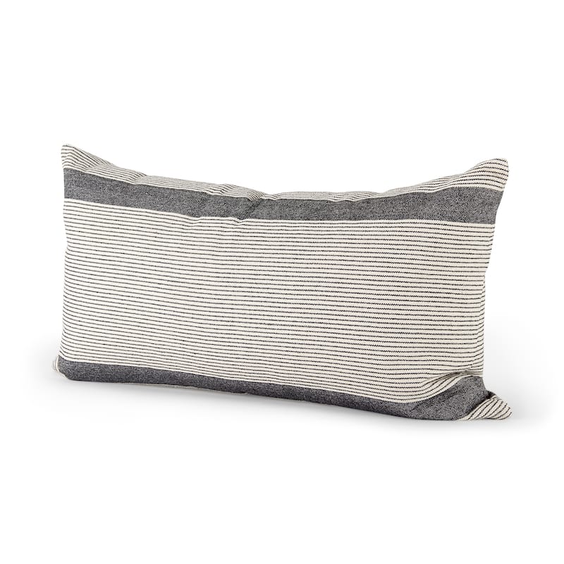 Nancy Beige w/ Black Stripe Detail Decorative Pillow Cover - Bed Rest - 14.0L x 26.0W x 0.2H