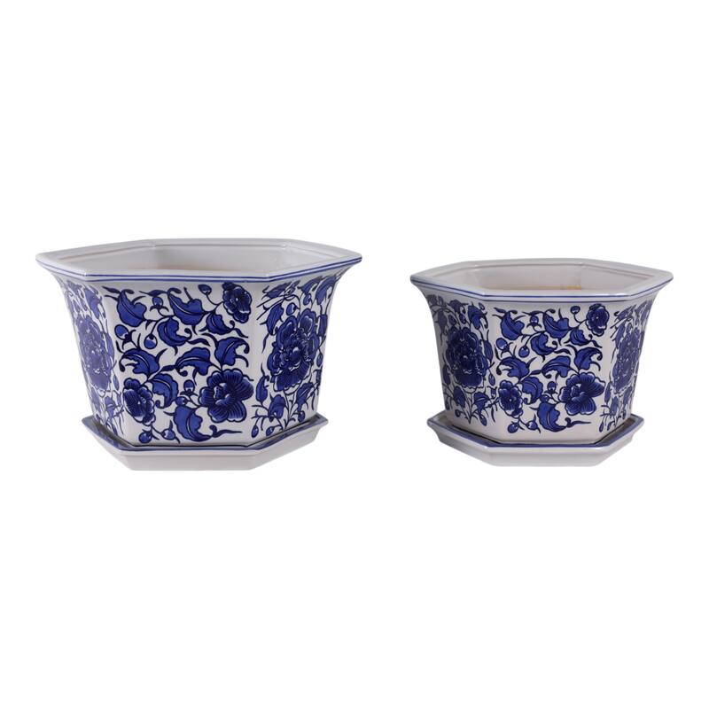 Stoneware Saucer Planters Attached Base for Home Garden (Set of 2)