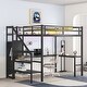 preview thumbnail 4 of 14, Full Size Metal Loft Bed with L-shaped Desk, LED, and Wardrobe