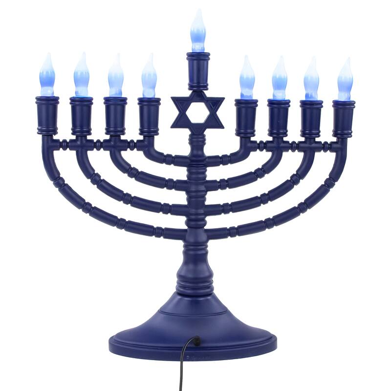 15" Premium Blue Large LED Electric Menorah with Sequential Lighting