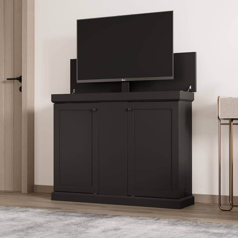Electric Lift TV Cabinet with Remote Control Fits 50 Inch TVs Modern Media Console - Black