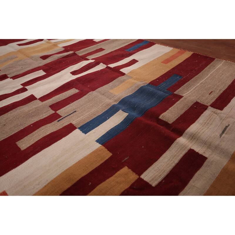 Kilim Qashqai Reversible Persian Vintage Rug Flatweave Wool Carpet - 4'7" X 7'3"