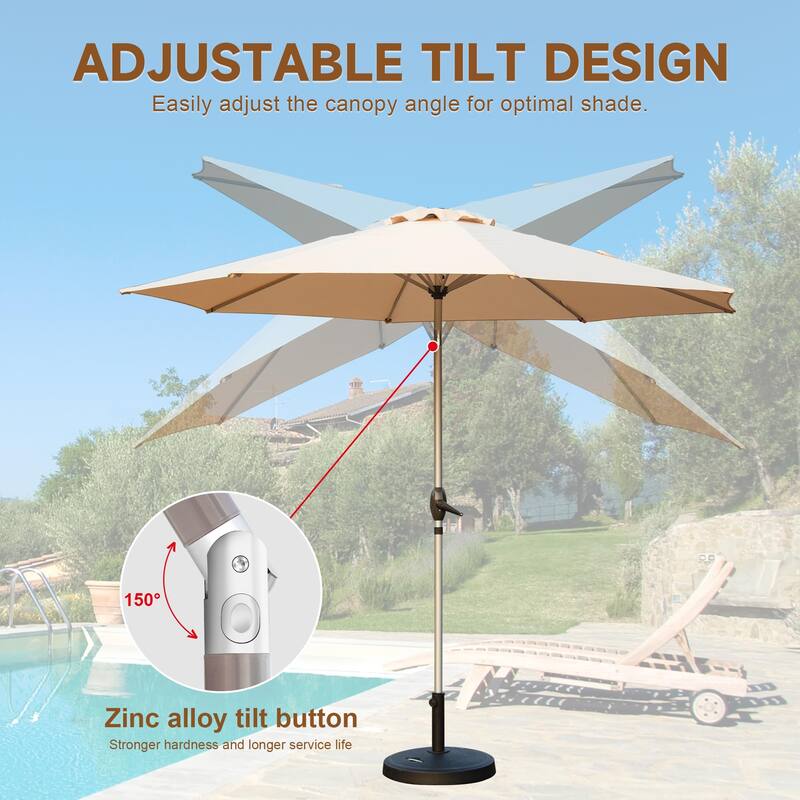 9FT Outdoor Umbrella with Tilt and Crank, UV Protection, Waterproof, for Garden, Deck, Pool