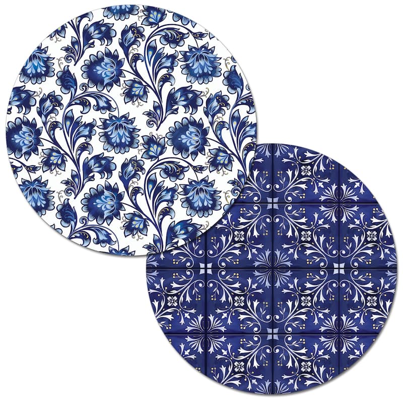 Reversible Wipe-clean Round Shaped Placemats Set of 4 - Shades Of Blue