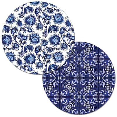 Reversible Wipe-clean Round Shaped Placemats Set of 4 - Shades Of Blue