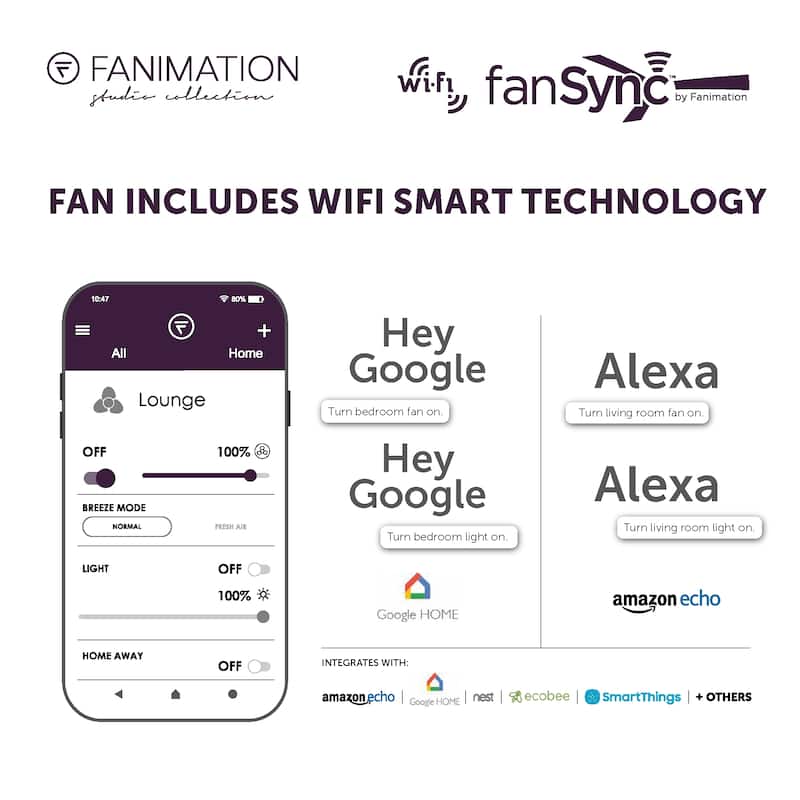 Fanimation Brawn 64 inch Indoor/Outdoor Ceiling Fan with LED CCT Select Light Kit and Remote Control