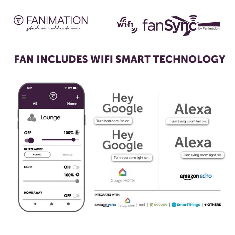 Fanimation Klear 56 inch Indoor/Outdoor Smart Ceiling Fan with LED CCT Select Light Kit and Remote - Matte White